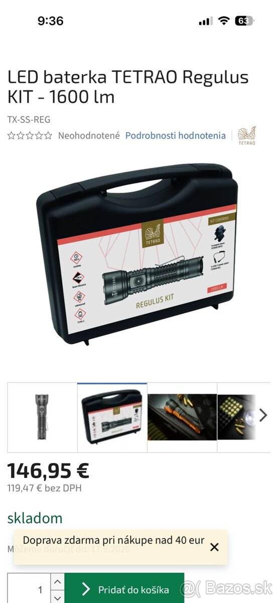 LED baterka TETRAO Regulus KIT - 1600 lm - 3