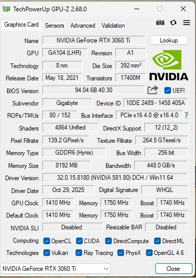 GIGABYTE GeForce RTX 3060 Ti GAMING OC 8G (rev. 2.0) - 3