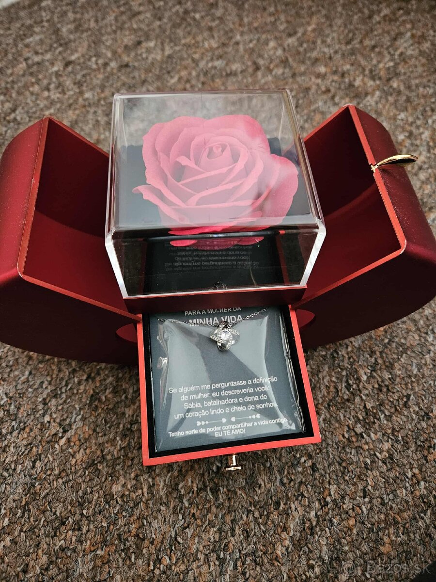 Darčekový Set: Večná Ruža a Náhrdelník - Krabička Srdce - 3