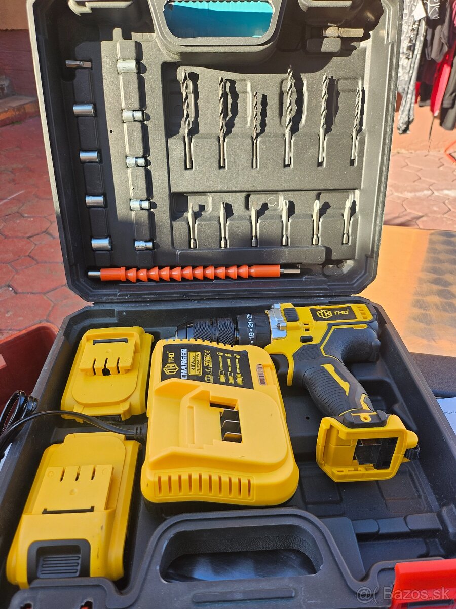 Aku Vŕtačka uťahovák príklepová 2x bateria nabíjačka - 3