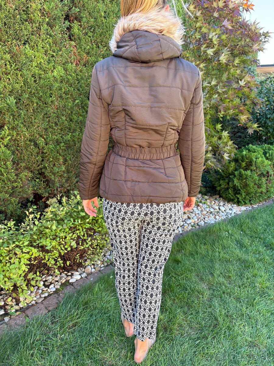 H&M damska zimna paperova kaki/hneda bunda M s opaskom - 3