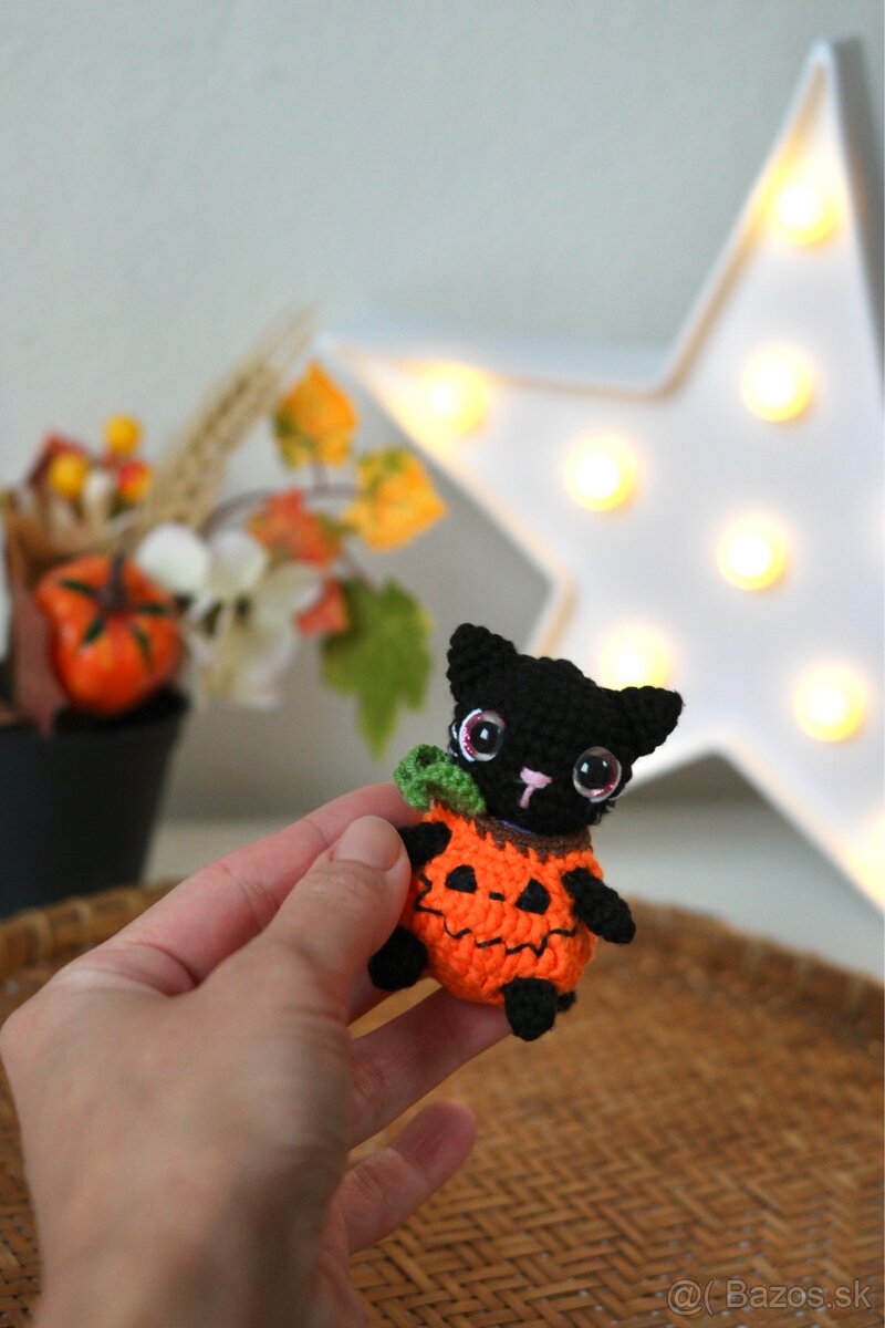 Háčkovaná hračka duch a mačka Halloween - 3