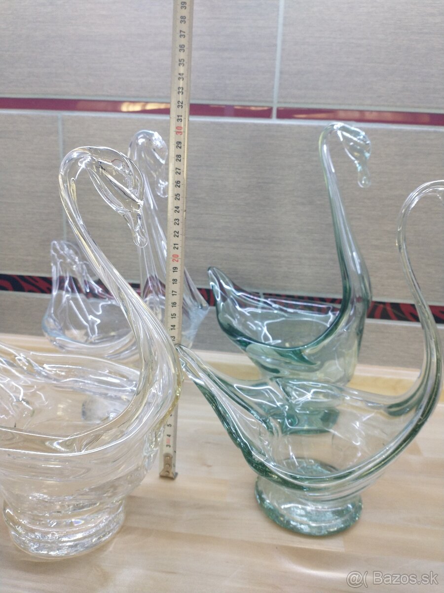 sklenená labuť, žardiniéra, dóza, misa - 3