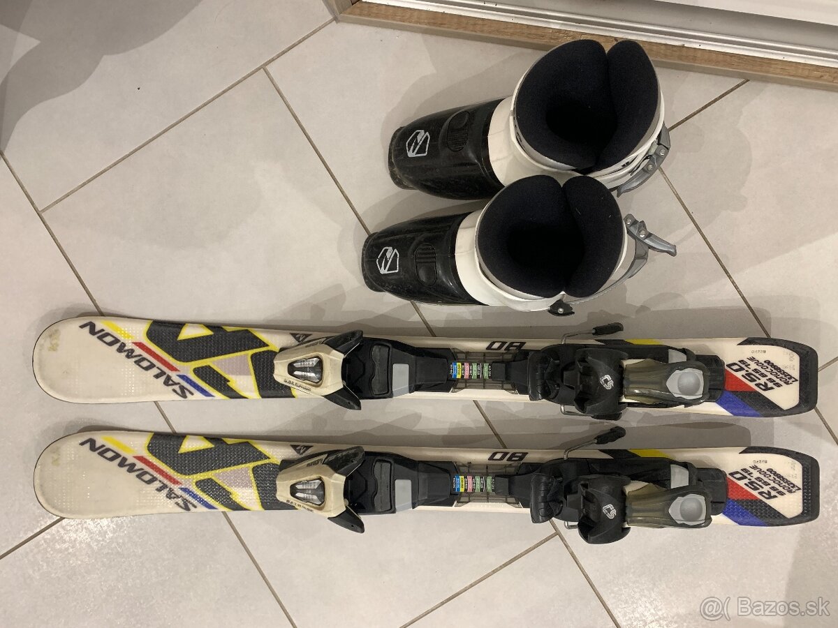 Predám detské lyže Salomon 80cm + lyžiarky EU 32 - 3