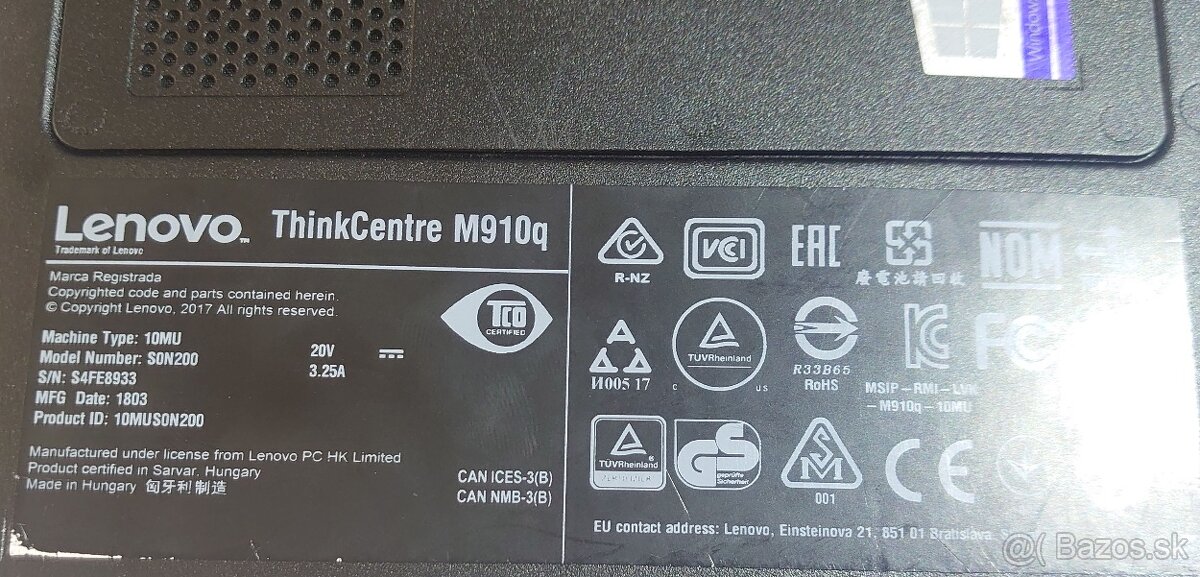 Lenovo ThinkCentre M910q, i5-6500T, 8GB RAM, 256GB disk - 3