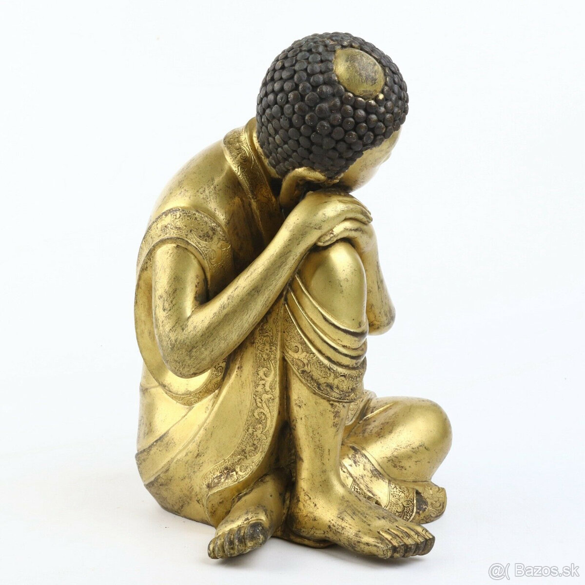 Starožitná čínska pozlátená medená socha Budhu - 3