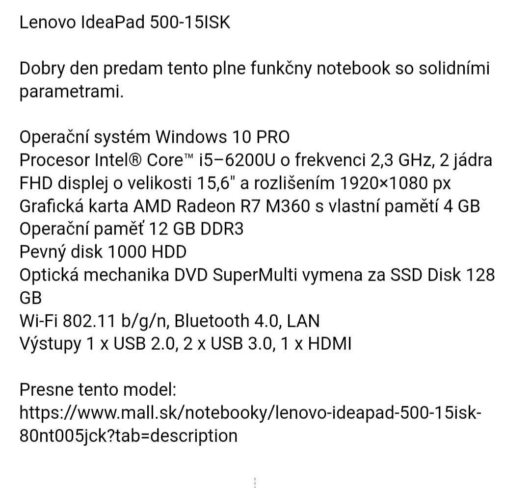predám notebook LENOVO ideapad 500-15ISK - 3