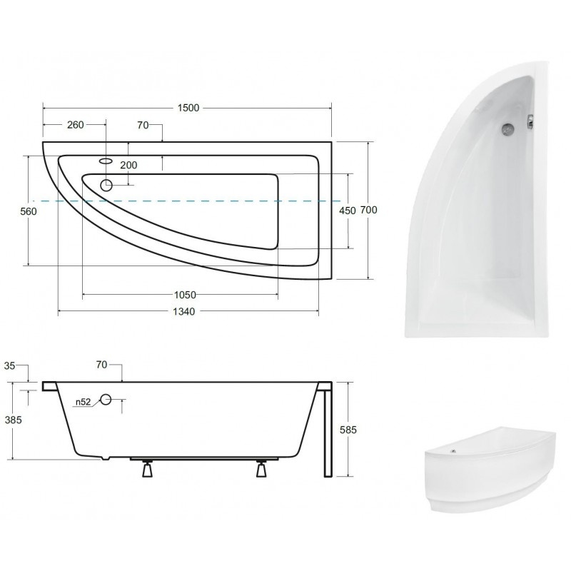 Vaňa asymetrická 150x70 pravá FONDI - 3