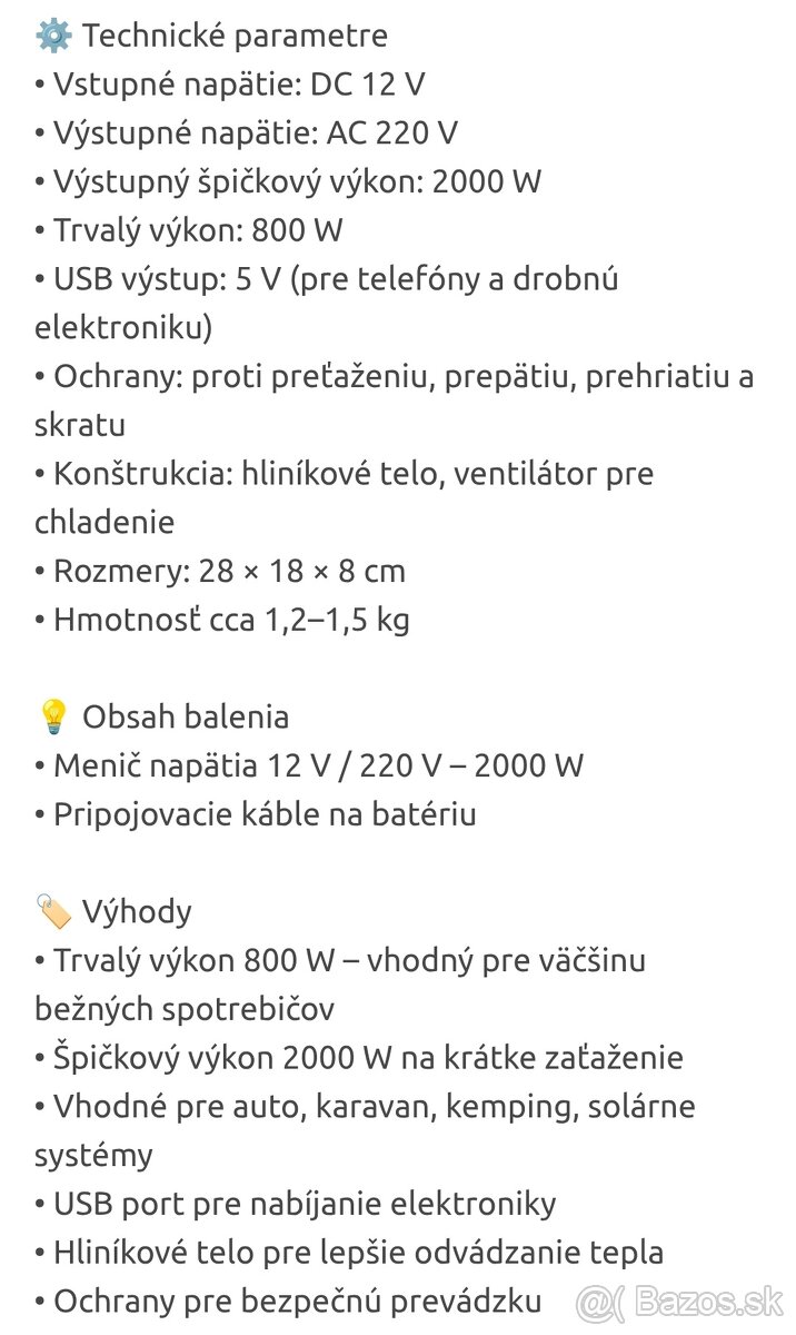 DC/AC menič 12V → 220V 2000W – USB, ochrany, kovové telo - 3