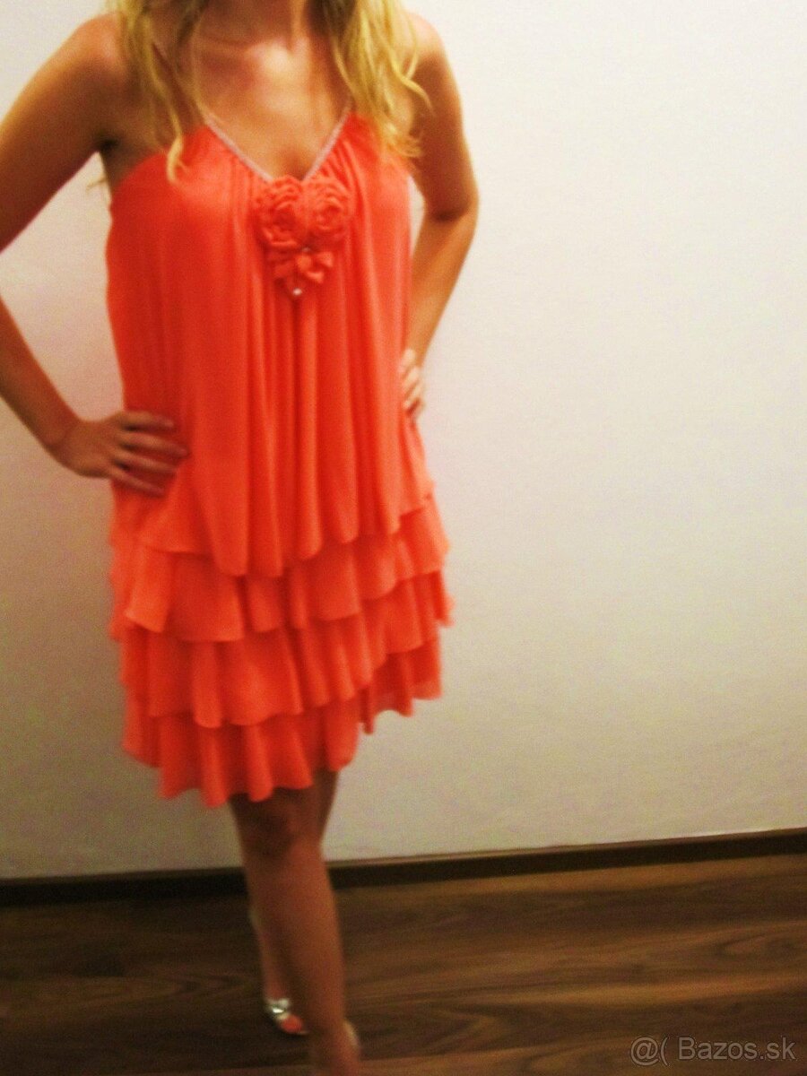 spolocenske saty - koralova farba - 3