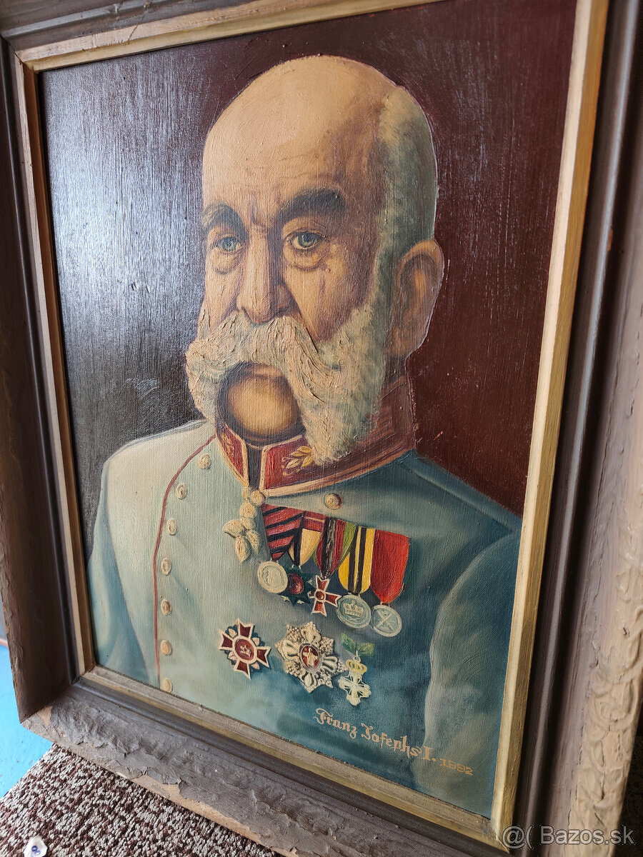 Stary original malovany obraz Franc Josefa I 1892 - 3