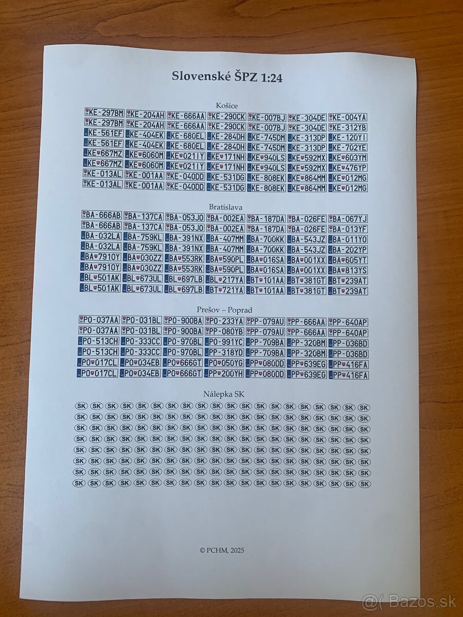 Slovenské ŠPZ na modely 1:18, 1:24 a 1:43 - 3