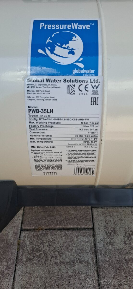 Predám tlakovú nádobu PWB-35LH 35l 1 " - 3