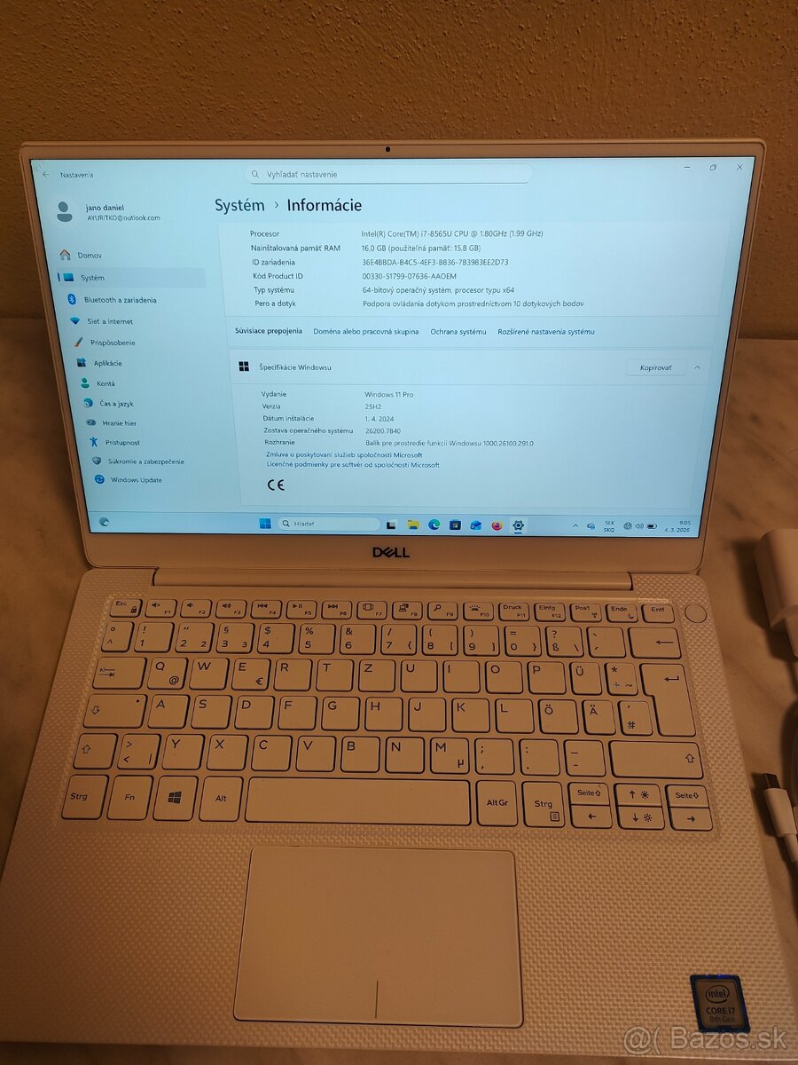 Dell XPS 13 (9380) Touch biely 512GB,16GB RAM - 3