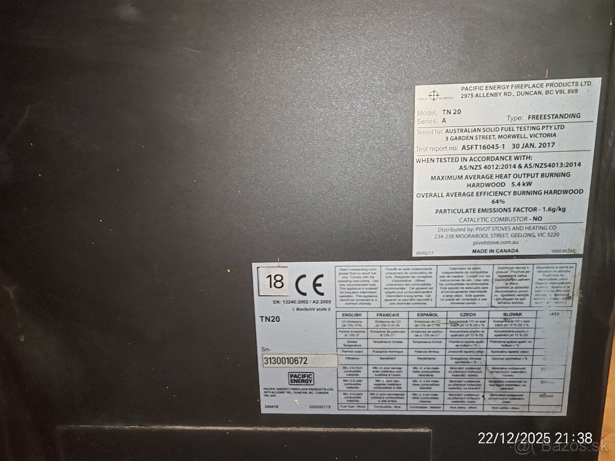 Predám kanadské krbové kachle true north 20 - 3