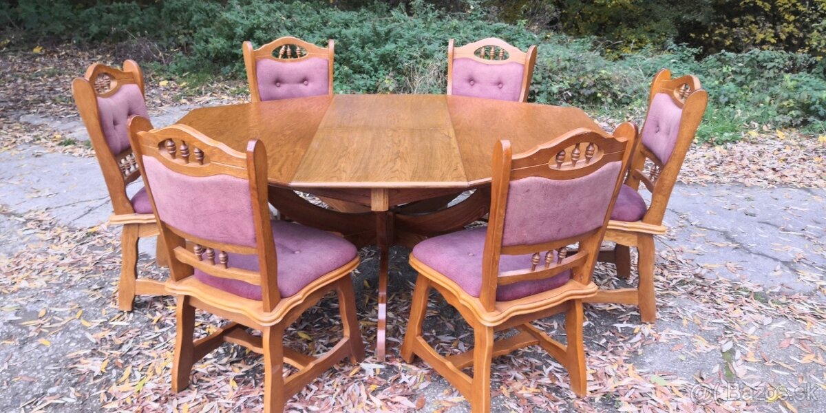 Masivny rozkladaci stôl+6 × masivnych stoliček - 3