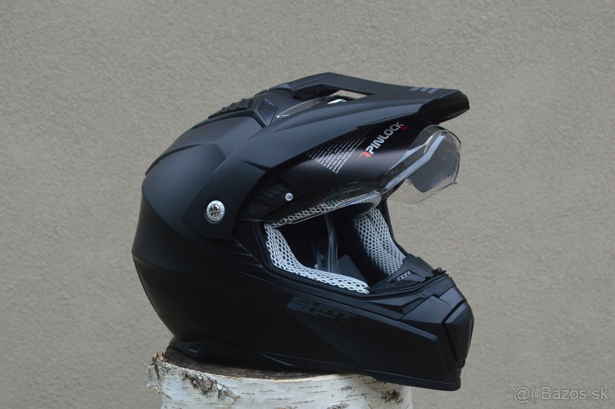 Enduro SHOT čierna helma prilba - prídavné tmavé sklo - 3