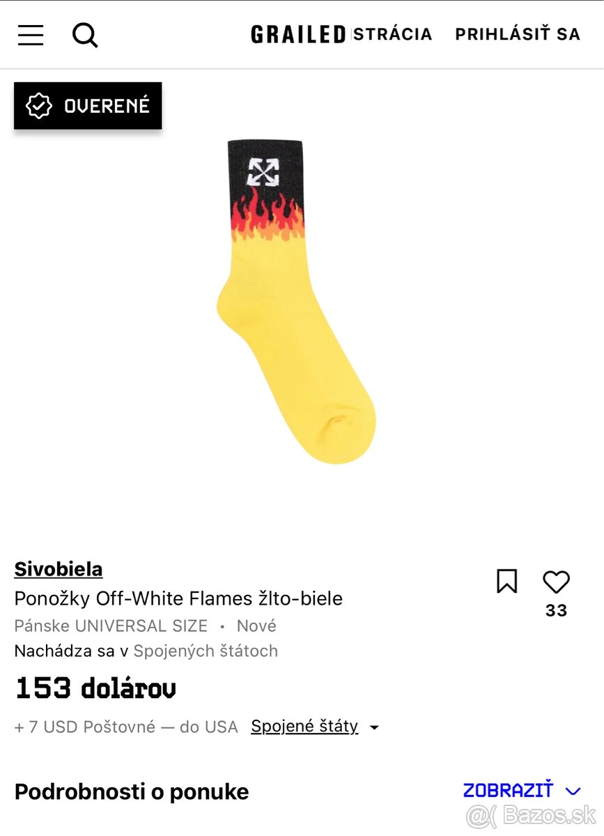 Ponožky Off-White Flames „žlto-biele“, nové, originál - 3