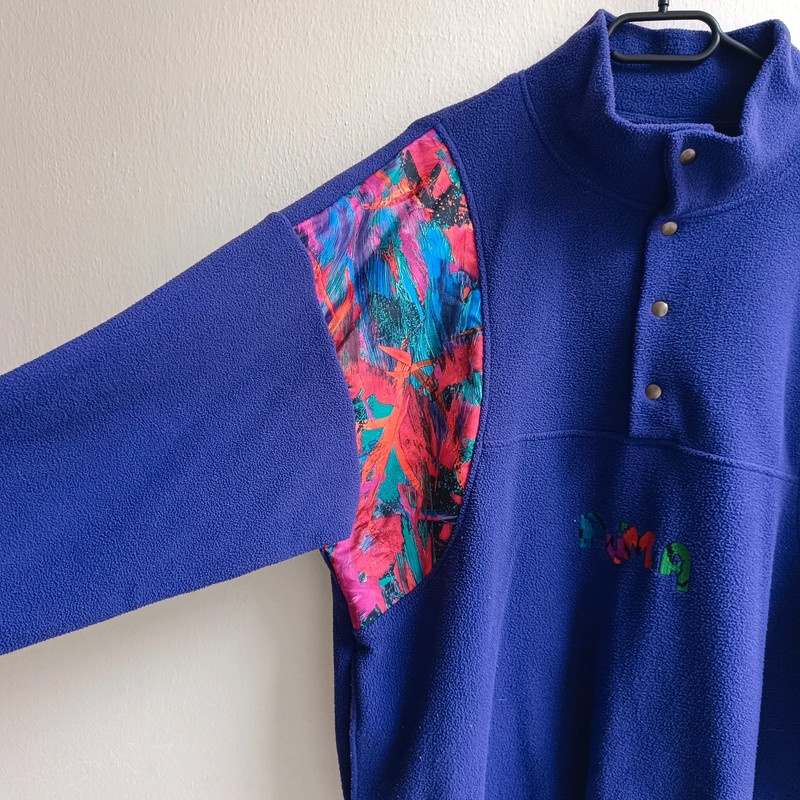 Vintage 80s Puma fialová fleece mikina flísová bunda M - 3
