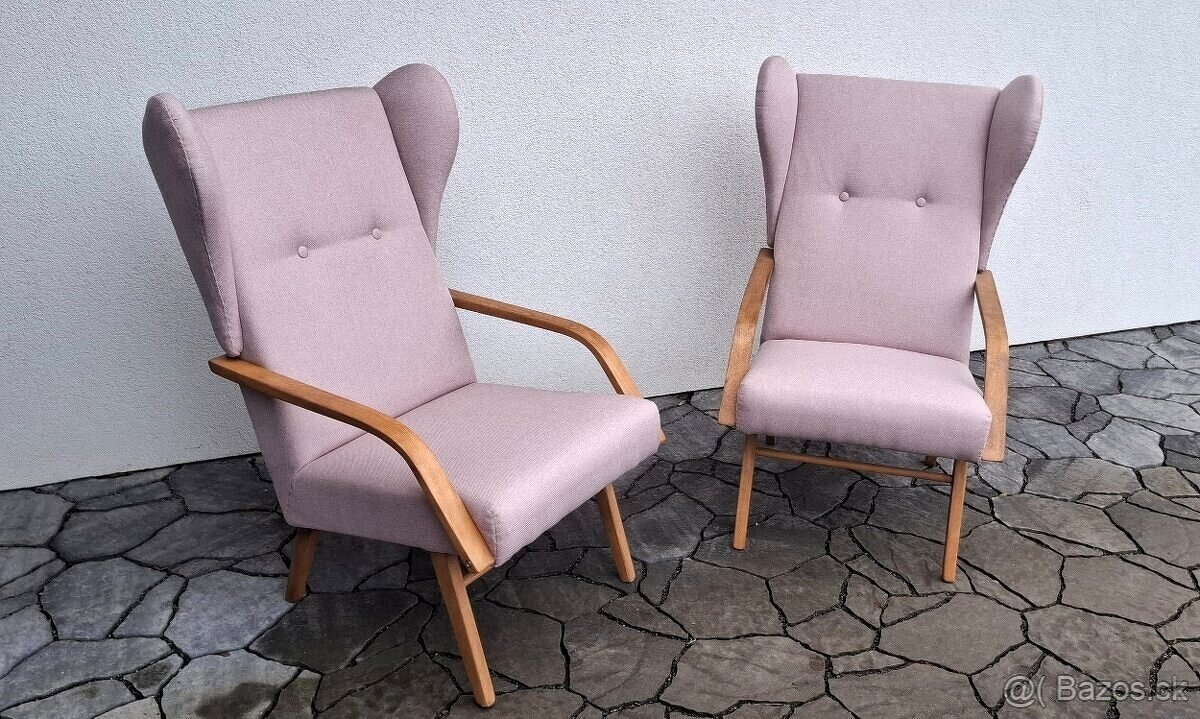 Retro křesla "ušáci" po renovaci 2ks - 3