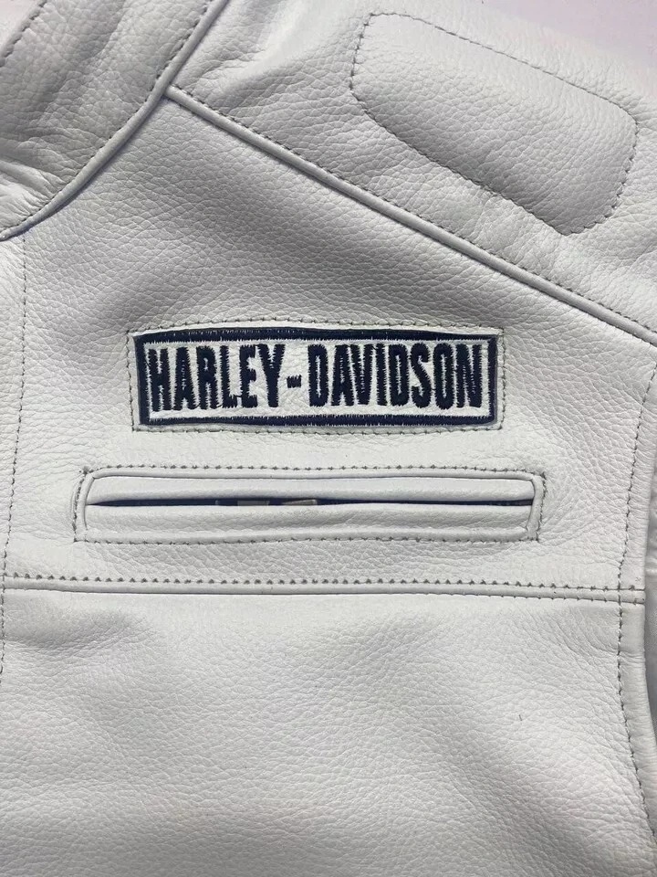 Moto Kožená Vesta White Harley Davidson - 3