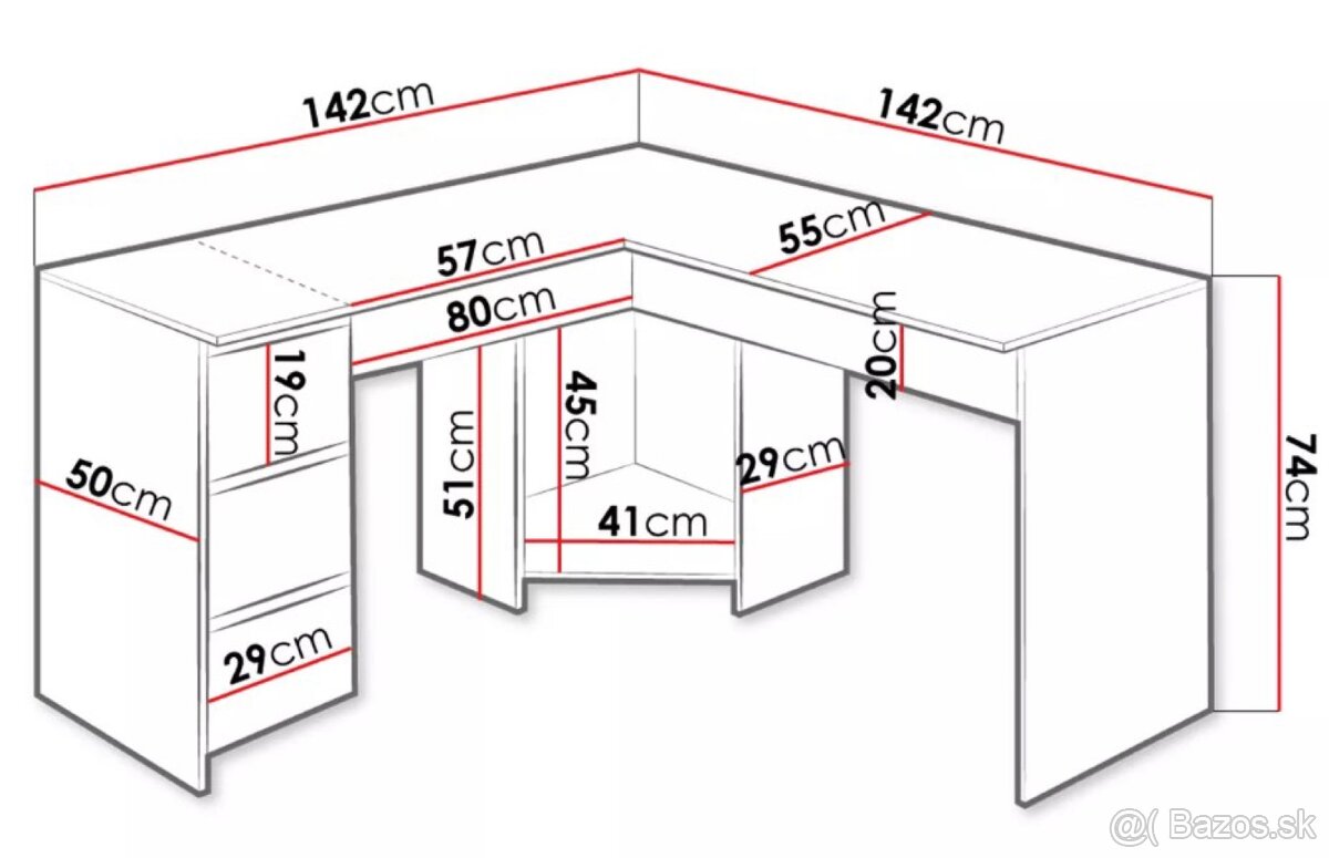 Rohovy pisaci stol - biely - 3