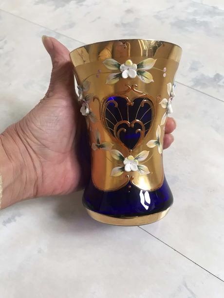 Kobaltová váza so zlátením a smaltovaním - 3