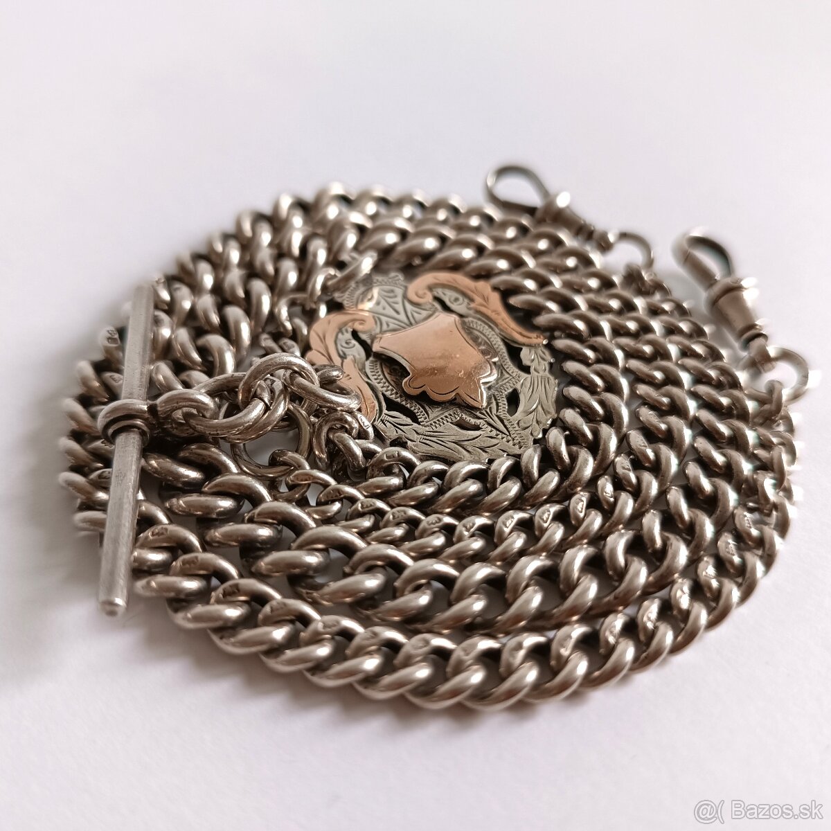 Masívna starožitná strieborná reťaz na vreckové hodinky s pr - 3