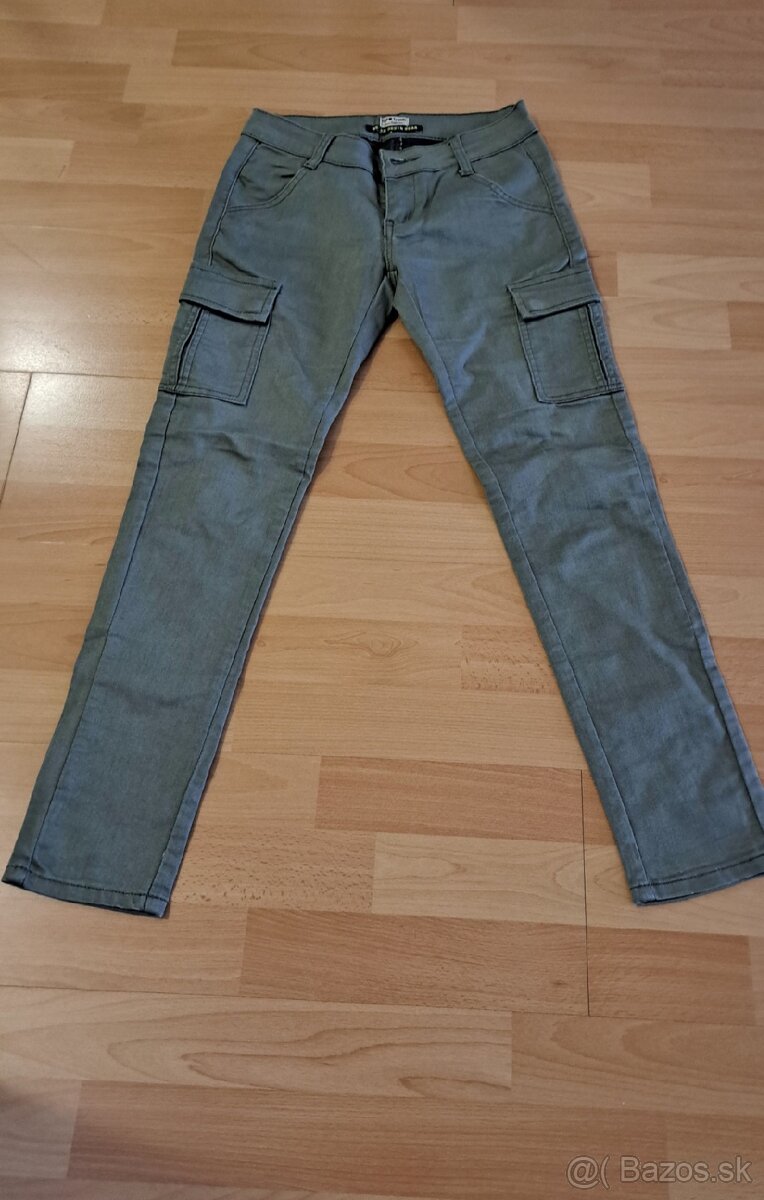 Nové olivové nohavice dievčenské dámske XS - 3