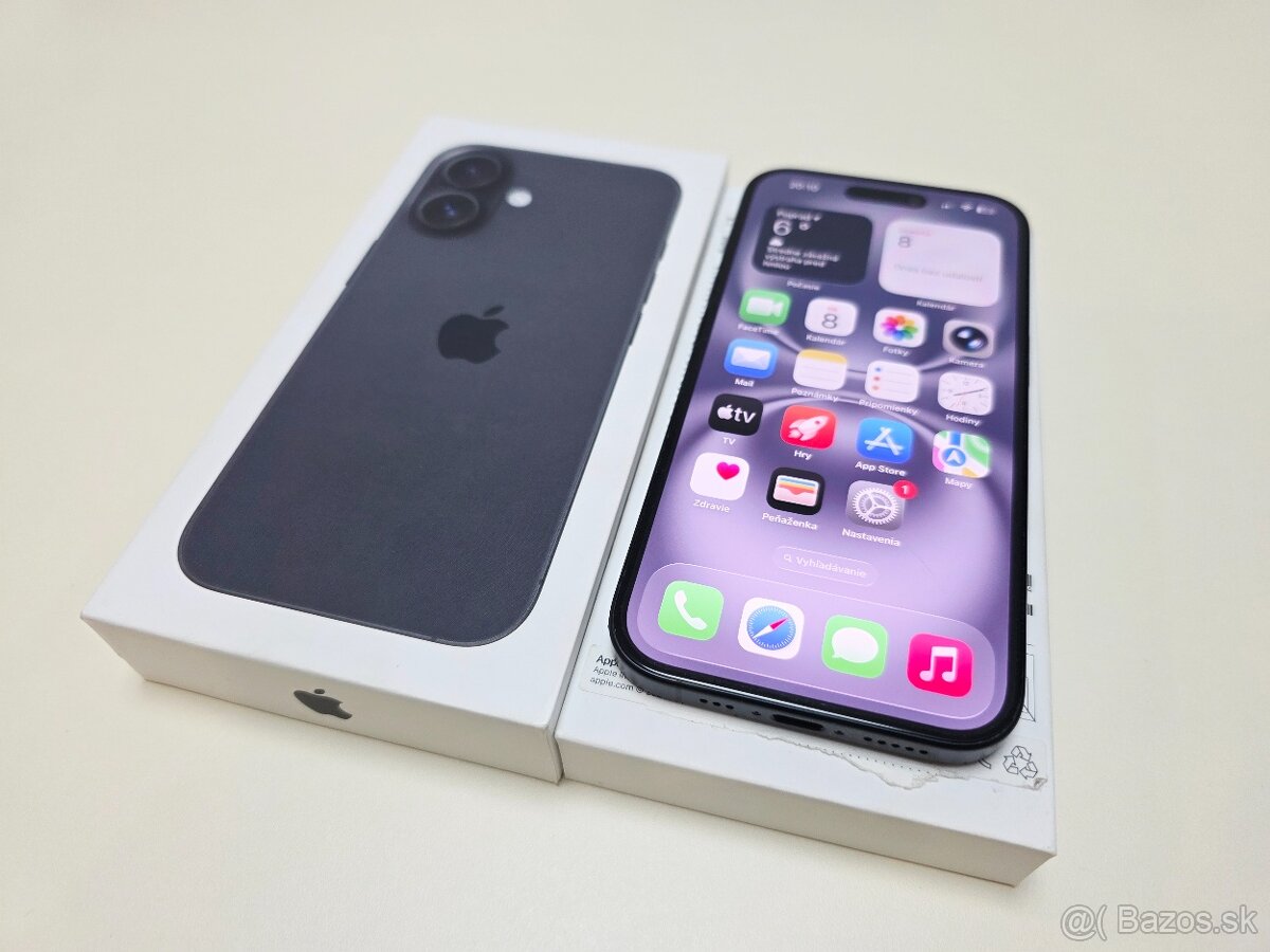 APPLE IPHONE 16 BLACK128GB ,BATERKA 100%,ZÁRUKA - 3