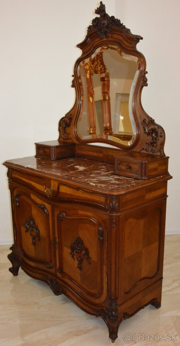 Starožitná řezbovaná toaletka s mramorem - 3