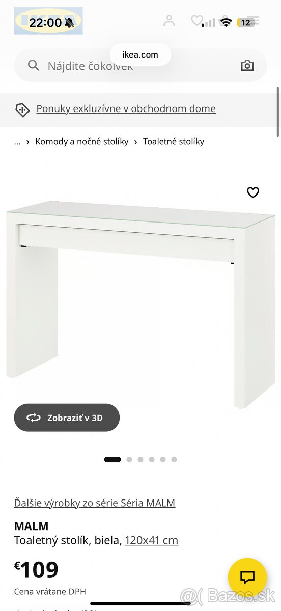 Predám stolík IKEA malm - 3