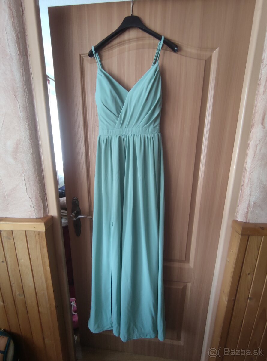 Zelené spoločenské šaty na ramienka - 3