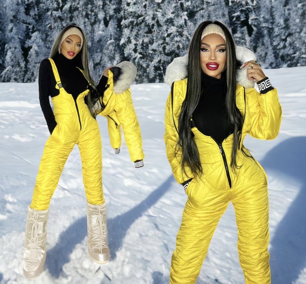 Moderna damska zlta lyziarska kombineza s kozusinou NOVA - 3