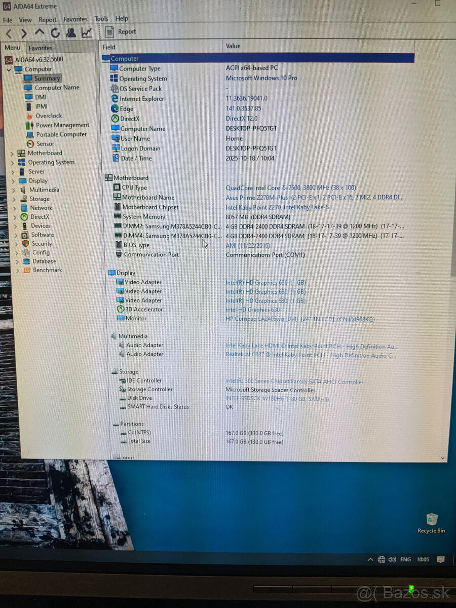 PC s1151, i5-7500, Z270M-Plus, 8GB RAM, SSD 180GB M.2 - 3