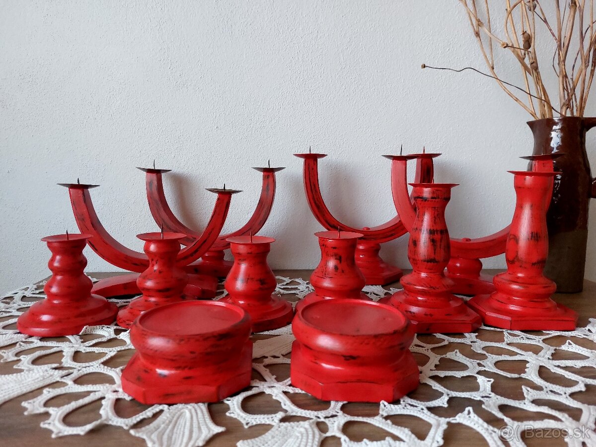 Drevený svietnik - červený - 3