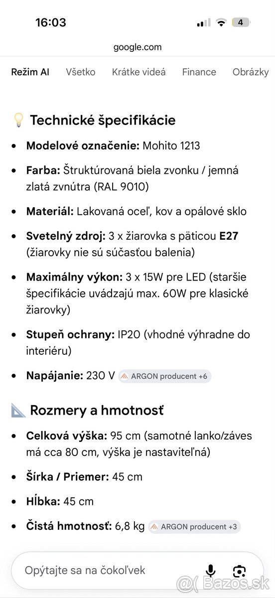 Predám svietidlo Mohito 1213 - 3
