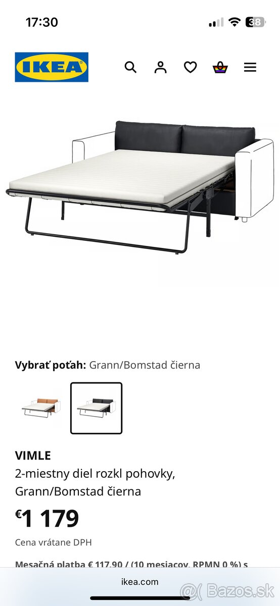 Rozkladací gauč ikea vimle 2os sivá farba - 3