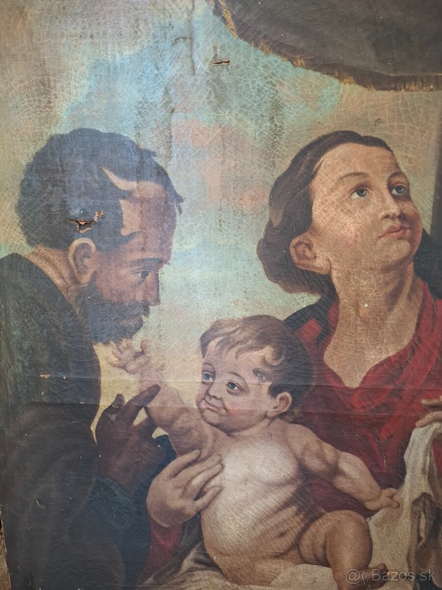 Predám starožitný obraz poškodenie Viď foto 100cm x 73cm 350 - 3