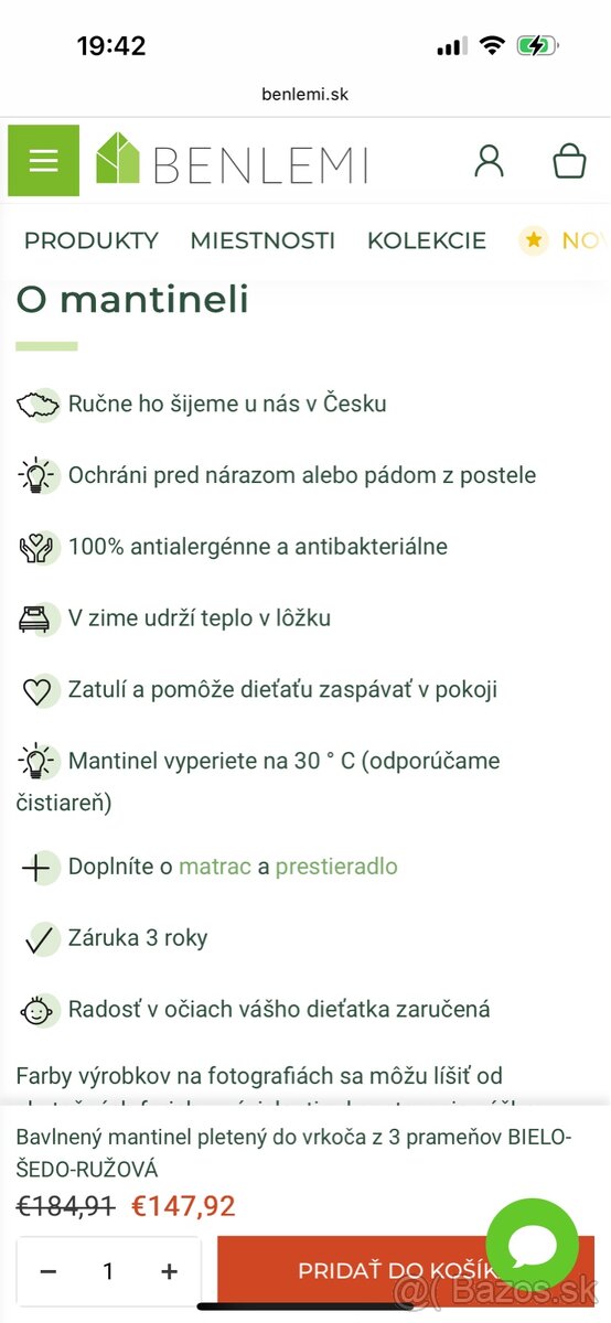 3,5 m dlhý mantinel do postele / postielke BENLEMI - 3