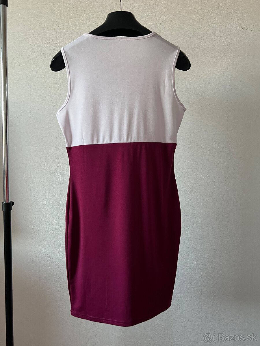 Bordovo-biele office šaty s plášťom - 3