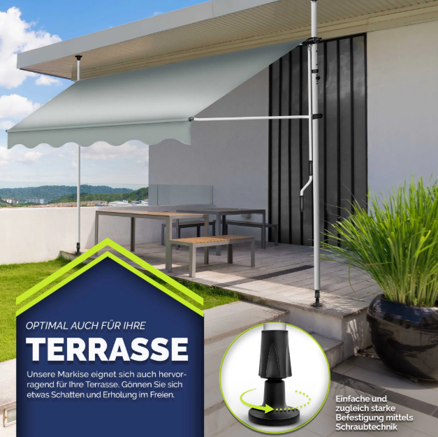 tillvex balkónová markíza 400 cm – svetlosivá, nová - 3