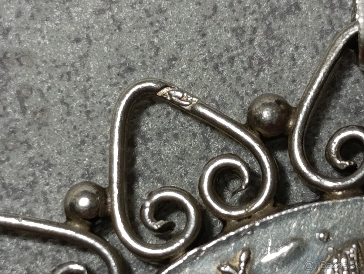 Velká stříbrná mince, stříbrný rámeček, ag, punc, 37g. - 3