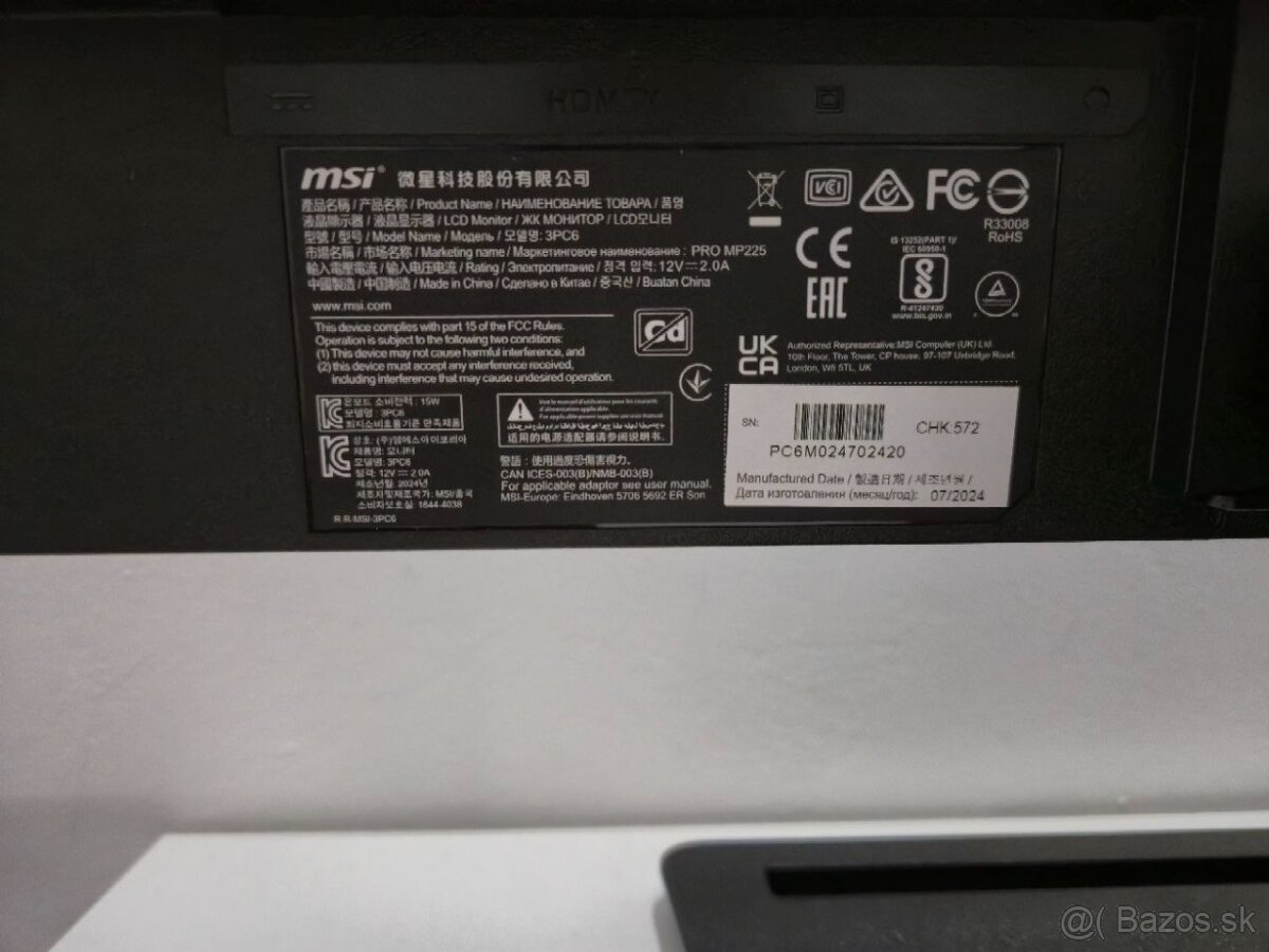 Predám monitor MSI PRO MP225 21,5" - 3