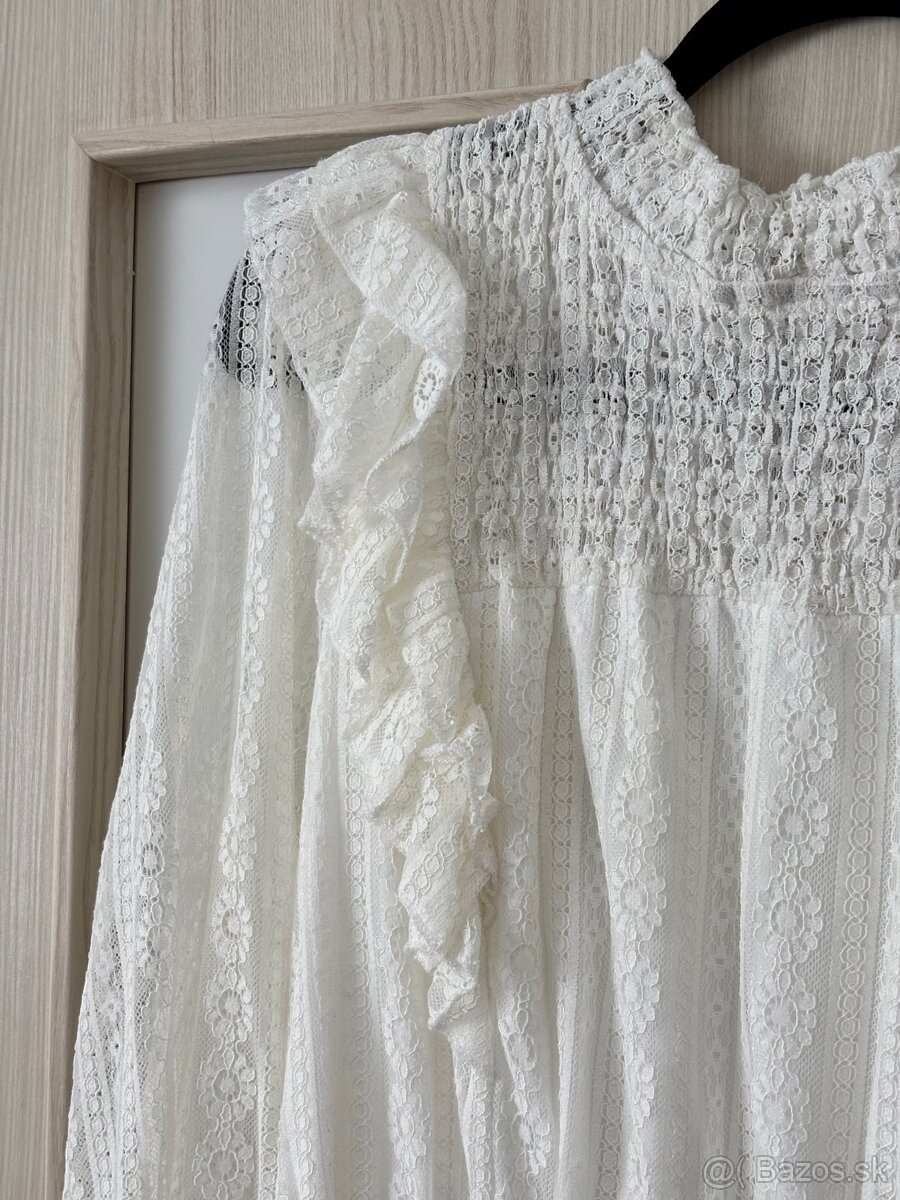 Predám krásne elegantné krémovo-biele šaty s čipkou - 3