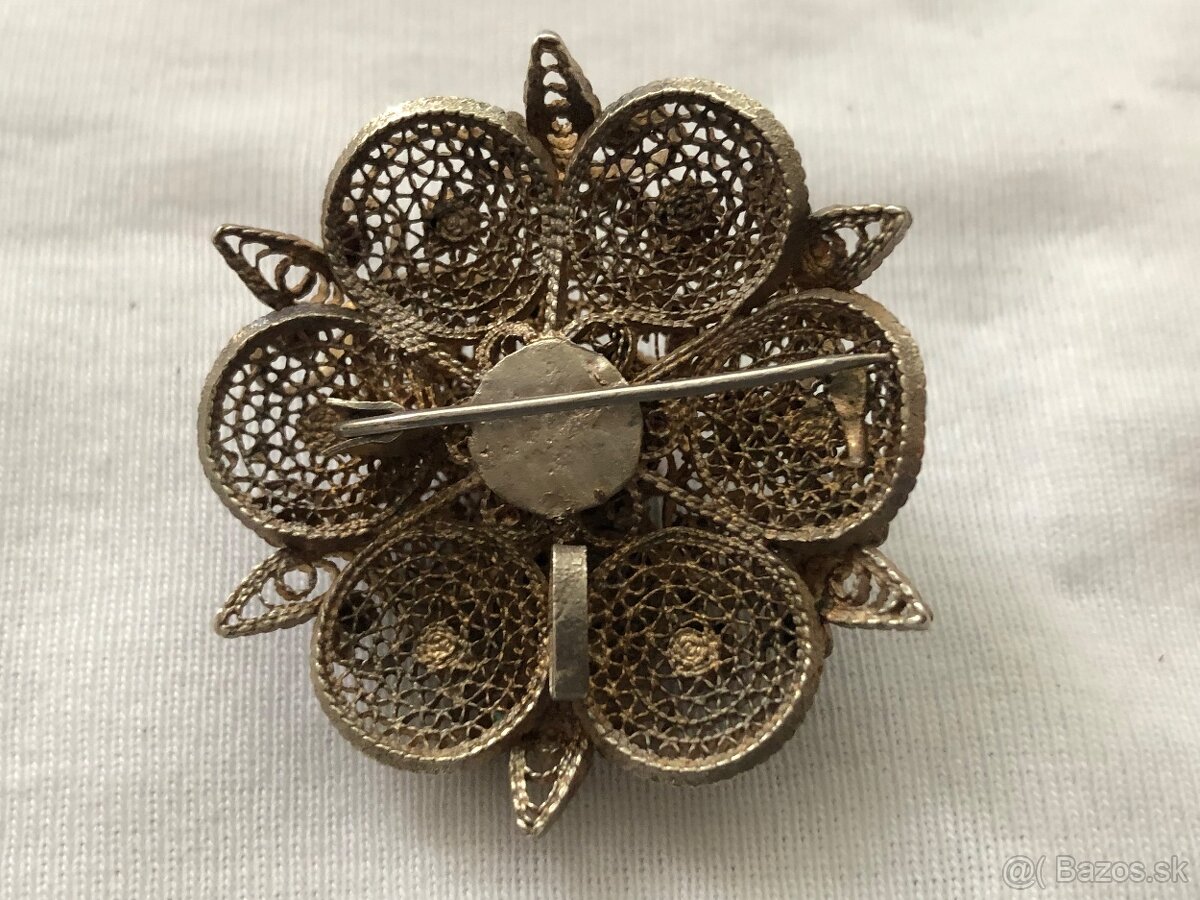 Starozitny privesok filigriansky strieborny brosna - 3