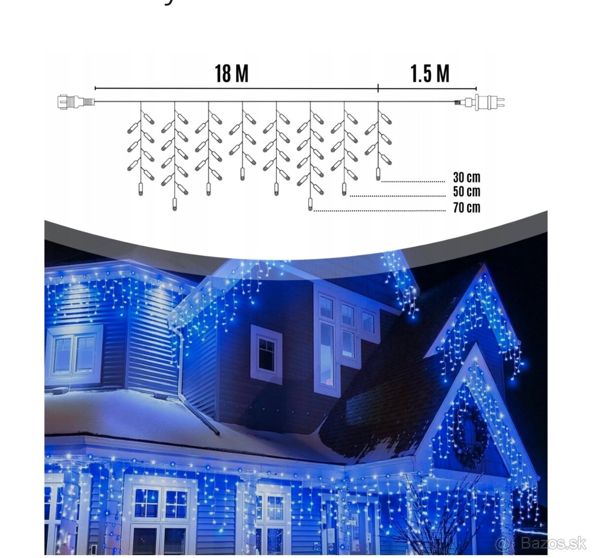 Vianočné svetelné osvetlenie 500led modré 19.5m - 3
