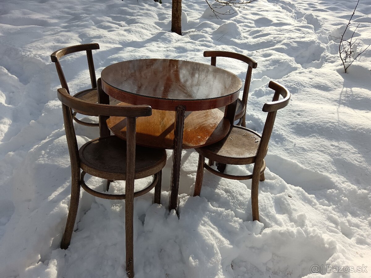 Súprava - okrúhly stolík a stoličky Halabala - 3
