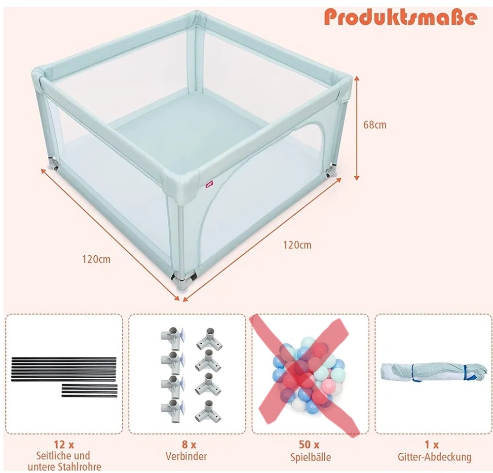 Detská ohrádka Costway 120x120 cm - 3
