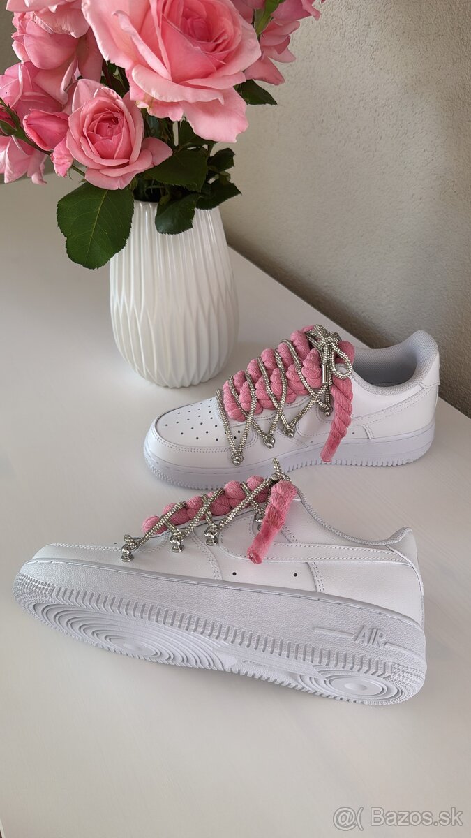 Nike Air Force 1 White - Double Laced Pink Glitters - 3